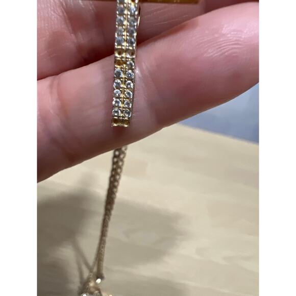 Vintage 925 Italy Gold Tone Rhinestone Cross Pendant Necklace - Picture 5 of 10